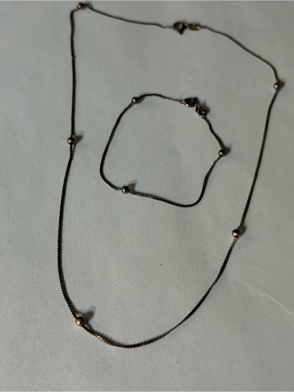 Vintage Sterling Silver Beaded Necklace and Bracelet Set